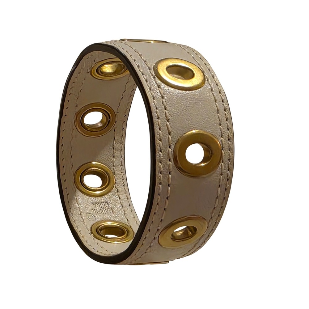 Coach Vintage Y2K Cream Leather Gold Grommet Bangle Bracelet Studded Cuff
